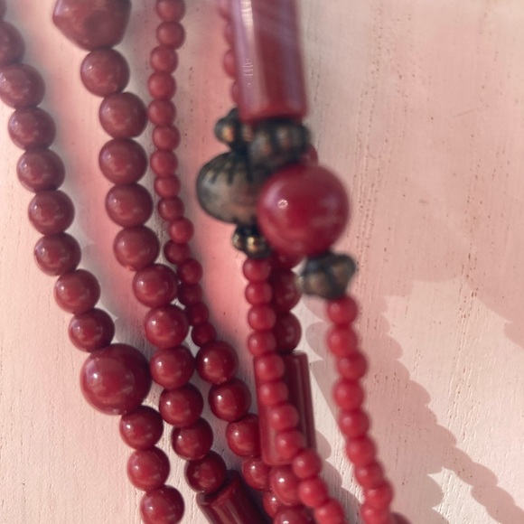 Premier Designs Faux Red Jasper Necklace 6 strand 18” vintage - Picture 4 of 6